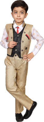 world wise wear Boys Festive & Party Shirt, Waistcoat and Pant Set(Gold Pack of 1)