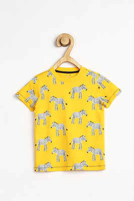 Spunkies Boys Printed Organic Cotton Regular, Slim T Shirt(Yellow, Pack of 1)