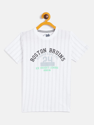 DUKE Boys Typography, Printed Cotton Blend Slim T Shirt(White, Pack of 1)