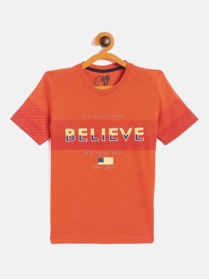 DUKE Boys Typography, Printed Cotton Blend T Shirt(Orange, Pack of 1)