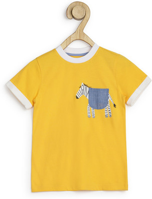 Spunkies Boys Animal Print Organic Cotton Regular, Slim T Shirt(Yellow, Pack of 1)