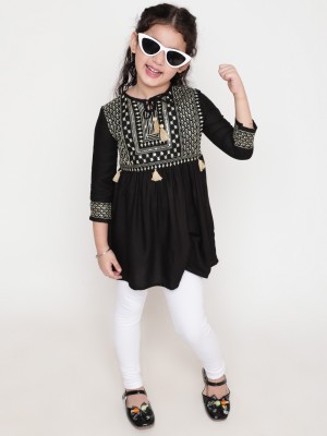 Ishti Girls Embroidered Flared Kurta(Black)