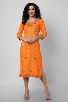 Purvija Kurties Women Embroidered Straight Kurta(Orange)