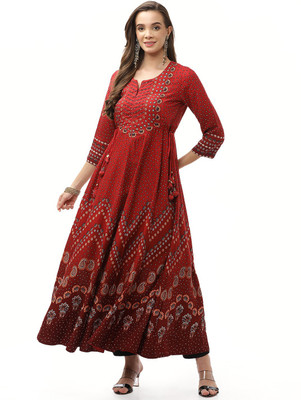 BIBA Women Printed Flared Kurta(Red)