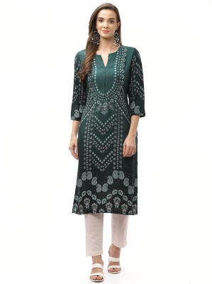 BIBA Women Printed Straight Kurta(Green)