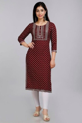 Waheguru Fashion Women Block Print Straight Kurta(Maroon)