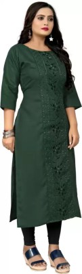 SUPAM Women Embroidered Straight Kurta(Green)