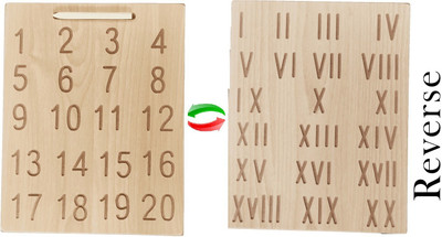 DgCrayons 2 in 1 Reversible 1-20 Numbers & Roman Number Tracing Board Slate & Dummy Pencil(Brown)