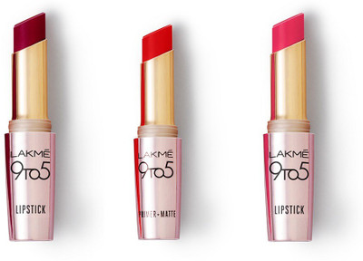 Lakmé 9TO5 Primer + Matte Lipstick Kit (Deep Wine, Red Twist, Ruby Rush, 10.8 g)
