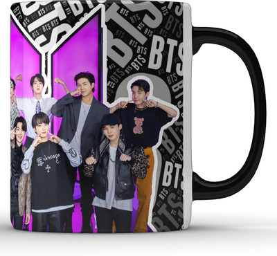 Unbounded Company BTS Members With Logo & Text Pattern Black Ceramic Coffee Mug(325 ml)