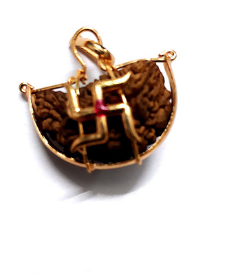 numeroastro Original & Natural 1 Mukhi/One Face Rudraksha With Brass Swastik Pendant (1 Pc) Brass Wood Pendant