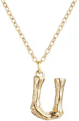 ZIVOM Initial Alphabet Letter U Gold-plated Copper Pendant Set