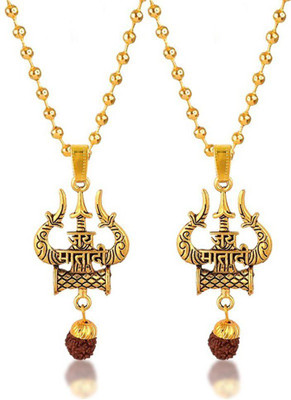 Stylewell Set Of 2 Rudraksha Jai Mata Di & Shiv Trishul Mahakaal Locket Pendant Necklace Stainless Steel Pendant