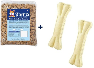 Tyro 1Kg Multi-Grain Dog Biscuit (Chicken Flavor) With 2 Pc 3 Inch High Protein Bone Chicken 1 kg (3x0.33 kg) Dry Adult, New Born, Young, Senior Dog Food