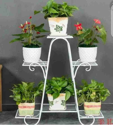 G M Crafts 6 pot multiple plant stand for outdoor indoor balcony garden (without pot white) Plant Container Set(Metal)