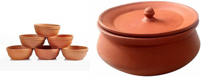 THE HIMALAYA CRAFT Handi 0.8 L, 0.1 L with Lid(Earthenware)