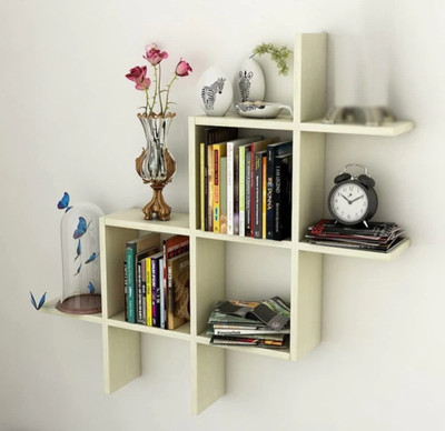 TFS Plus Shape Floating Wall Mounted Shelf Rack Storage Unit MDF (Medium Density Fiber) Wall Shelf(Number of Shelves - 3, White)