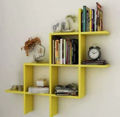 TFS Plus Shape Floating Wall Mounted Shelf Rack Storage Unit MDF (Medium Density Fiber) Wall Shelf(Number of Shelves - 3, Yellow)
