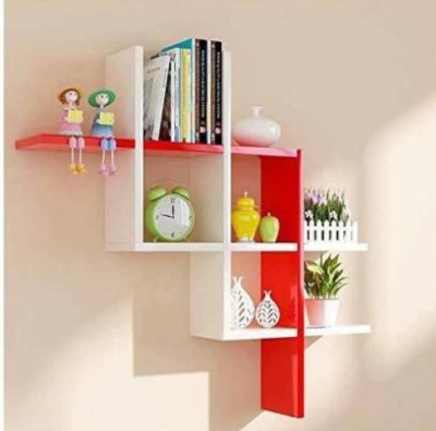 TFS Plus Shape Floating Wall Mounted Shelf Rack Storage Unit/wall shelf home decore MDF (Medium Density Fiber) Wall Shelf(Number of Shelves - 3, Red, White)