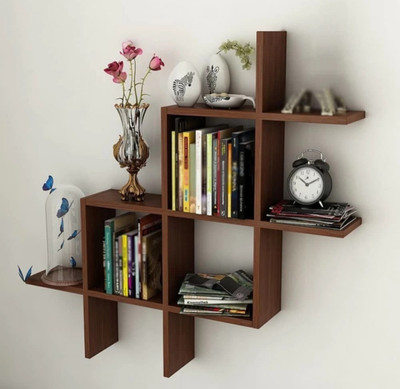 TFS Plus Shape Floating Wall Mounted Shelf Rack Storage Unit MDF (Medium Density Fiber) Wall Shelf(Number of Shelves - 3, Brown)