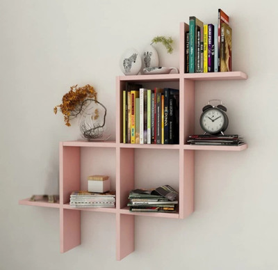 TFS MDF (Medium Density Fiber) Wall Shelf(Number of Shelves - 3, Pink)