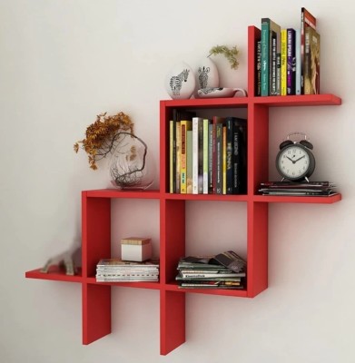 TFS MDF (Medium Density Fiber) Wall Shelf(Number of Shelves - 3, Red)