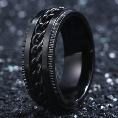 Lila Stylish Dude Stainless Steel Chain Rotatable Silver Titanium Band Ring Stainless Steel Titanium Plated Ring