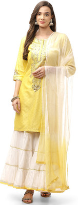 BIBA Embellished Kurta, Sharara & Dupatta Set