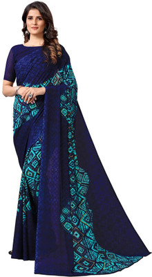 Grubstaker Printed Bollywood Georgette Saree(Blue)