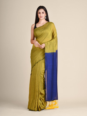 charukriti Embroidered Handloom Pure Cotton Saree(Mustard)