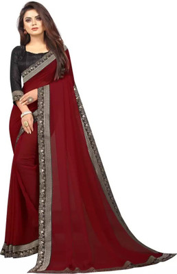 VRINDITA FASHION Embroidered, Solid/Plain Bollywood Art Silk Saree(Maroon)