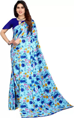 Grubstaker Printed Bollywood Georgette Saree(Blue)
