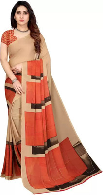 Grubstaker Printed Bollywood Georgette Saree(Multicolor)