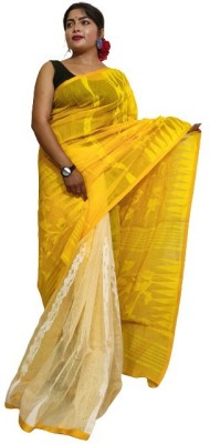 OWALID Self Design Daily Wear Cotton Blend Saree(Beige, Yellow)