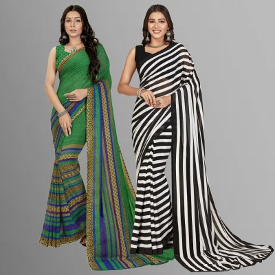 kashvi sarees Striped, Floral Print Daily Wear Georgette Saree(Pack of 2, Multicolor)