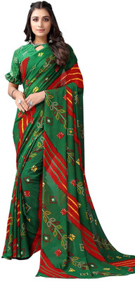 Grubstaker Printed Bollywood Georgette Saree(Green)