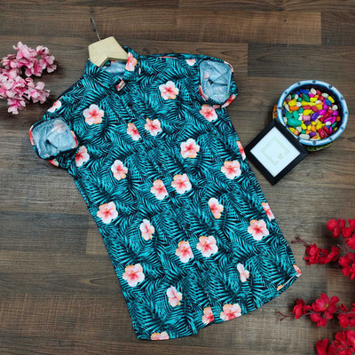 Attire Icon Men Floral Print Beach Wear Blue Shirt