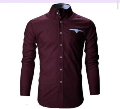 Mitu Enterprise Men Self Design, Color Block, Solid Casual Maroon Shirt