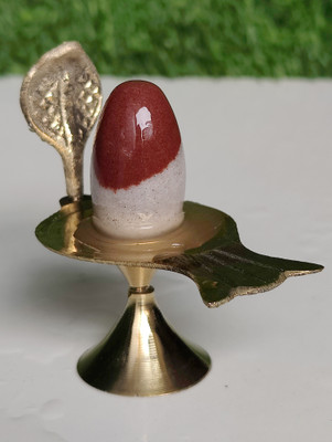 Shivam Vastu Kala Shivling Art Narmada Banaling Shivling With Brass Yoni Base / Narmadeshwar Shivling With Base Decorative Showpiece  -  2.5 cm(Stone, Brass, Red, Brown)