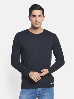METTLE Solid Men Round Neck Dark Blue T-Shirt