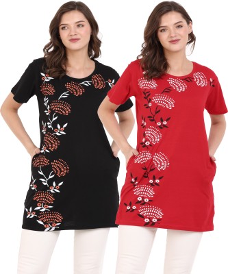 KG Best Collection Printed Women Round Neck Red, Black T-Shirt