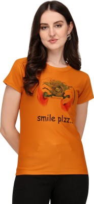 RAGNESHA Printed Women Round Neck Orange T-Shirt