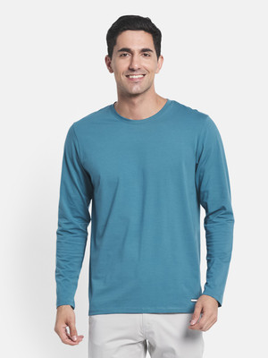 METTLE Solid Men Round Neck Light Blue T-Shirt