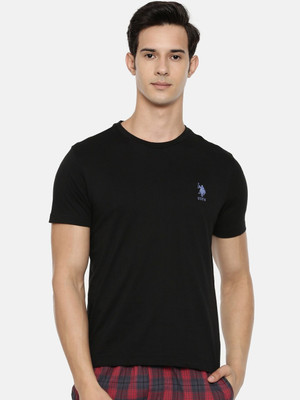 U.S. POLO ASSN. Solid Men Round Neck Black T-Shirt
