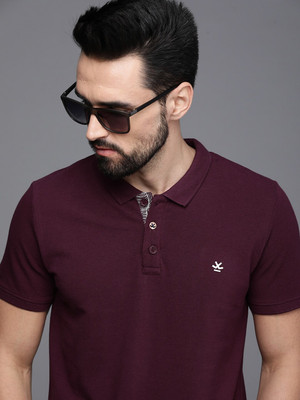 WROGN Solid Men Polo Neck Maroon T-Shirt