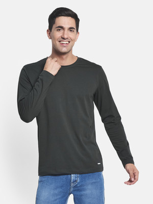 METTLE Solid Men Round Neck Dark Green T-Shirt