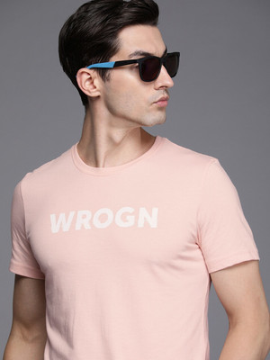 WROGN Printed Men Round Neck Pink T-Shirt