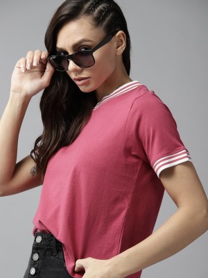 Roadster Colorblock Women Round Neck Pink T-Shirt