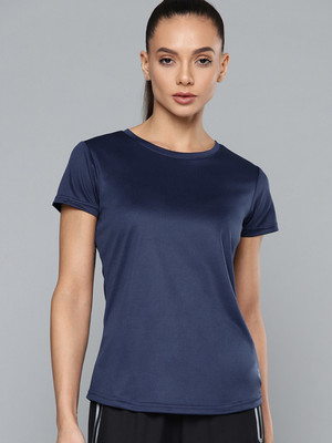 HRX By Hrithik Roshan Women Solid Round Neck Polyester Dark Blue T-Shirt For Rs. 153 @ 78 %
