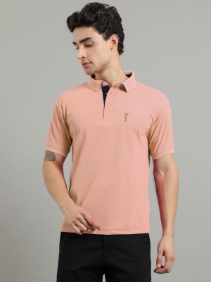 Stellers Solid Men Polo Neck Pink T-Shirt